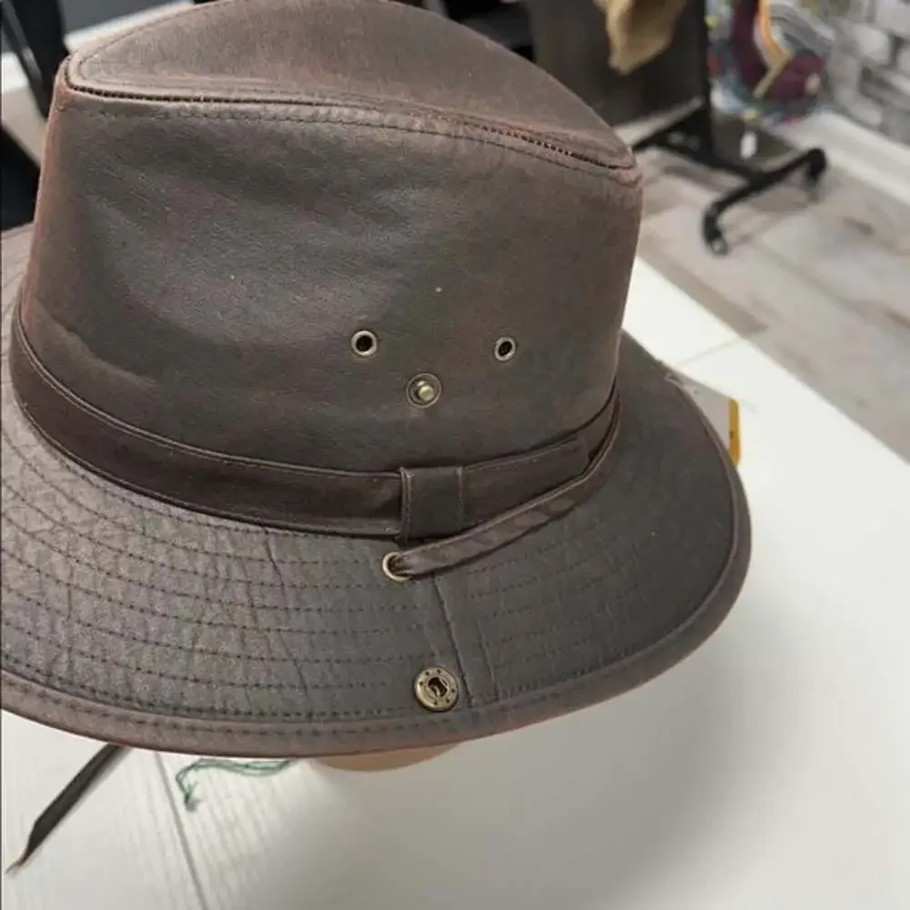 Brown Wide Brim Hat with Chin Strap
